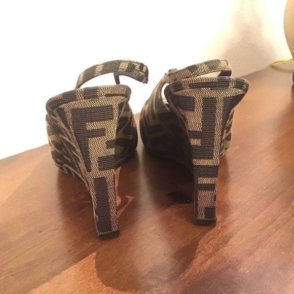 Authentic Fendi Canvas Wedge Slingback Heels - Picture 4 of 10
